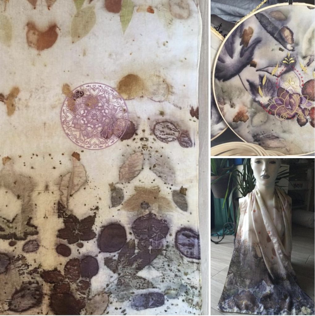 étoles en soie impression végétale article brodé